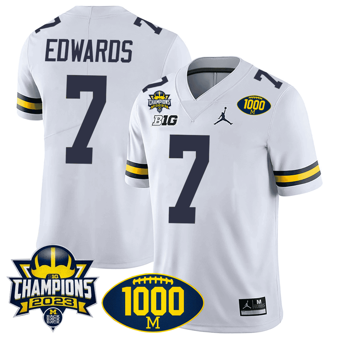Michigan 1000 Wins & BIG10 Champions Patch Special Jersey - All Stitched