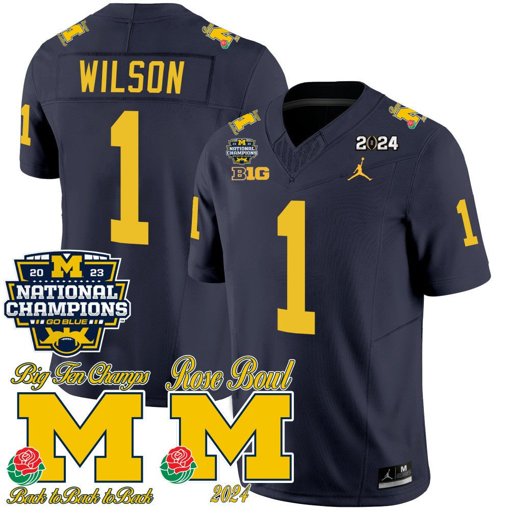 Michigan 2023 National Champions & Rose Bowl Patch Vapor Jersey - All Stitched