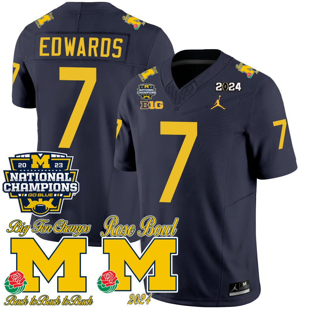 Michigan 2023 National Champions & Rose Bowl Patch Vapor Jersey - All Stitched