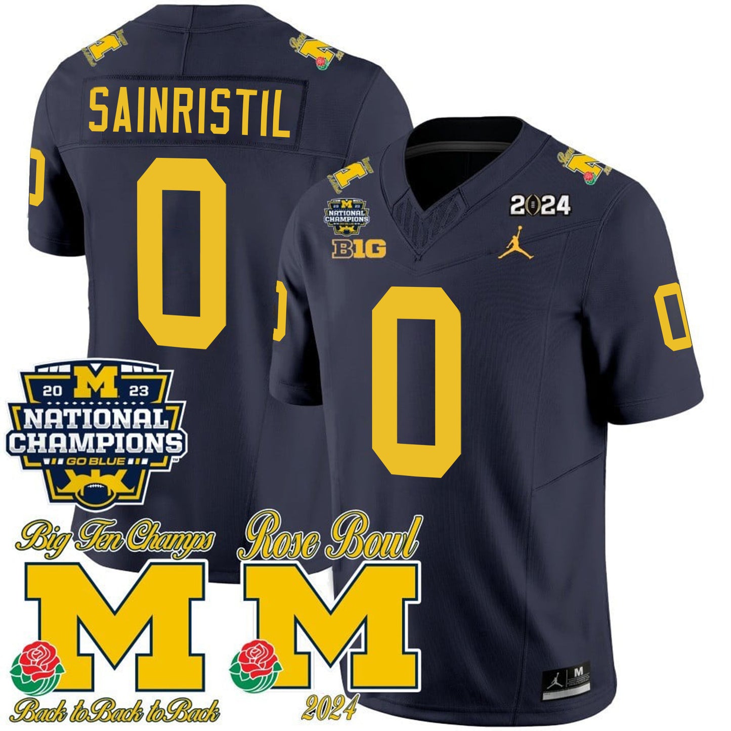 Michigan 2023 National Champions & Rose Bowl Patch Vapor Jersey - All Stitched