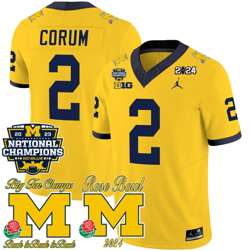 Michigan 2023 National Champions & Rose Bowl Patch Vapor Jersey - All Stitched