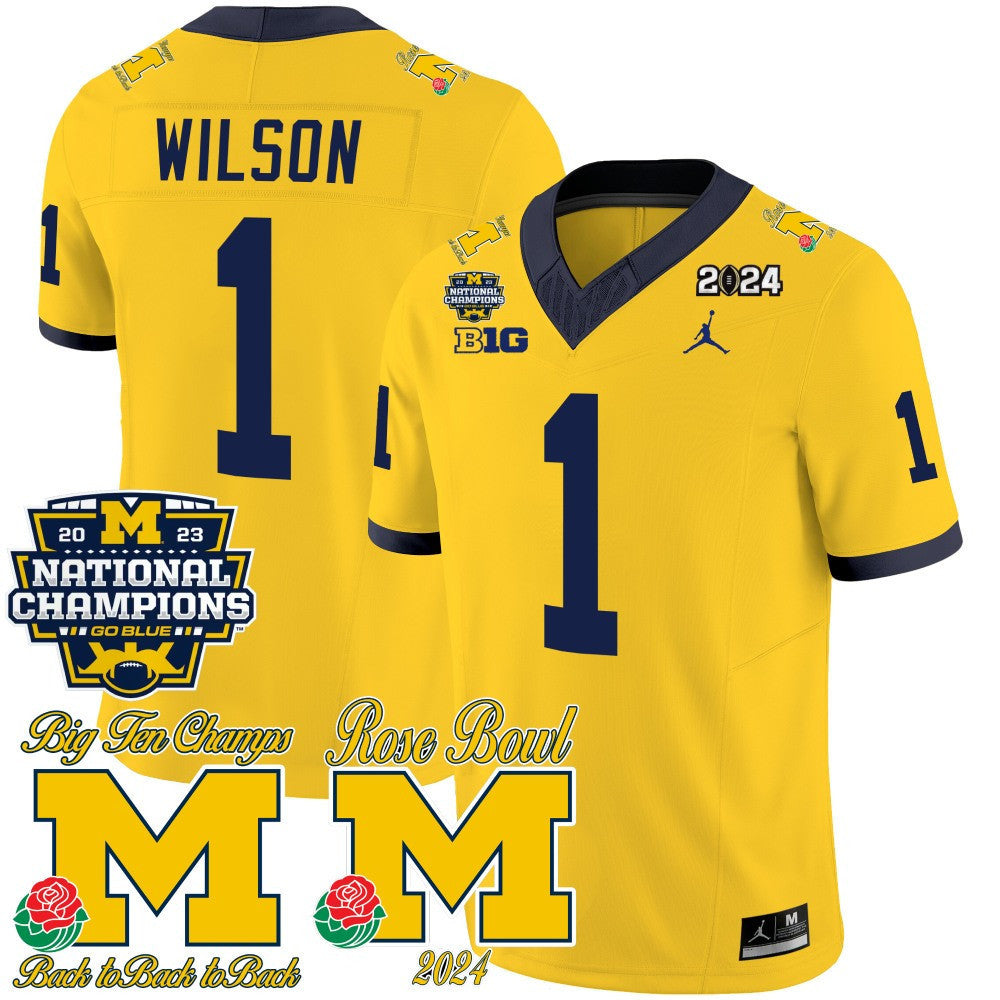 Michigan 2023 National Champions & Rose Bowl Patch Vapor Jersey - All Stitched