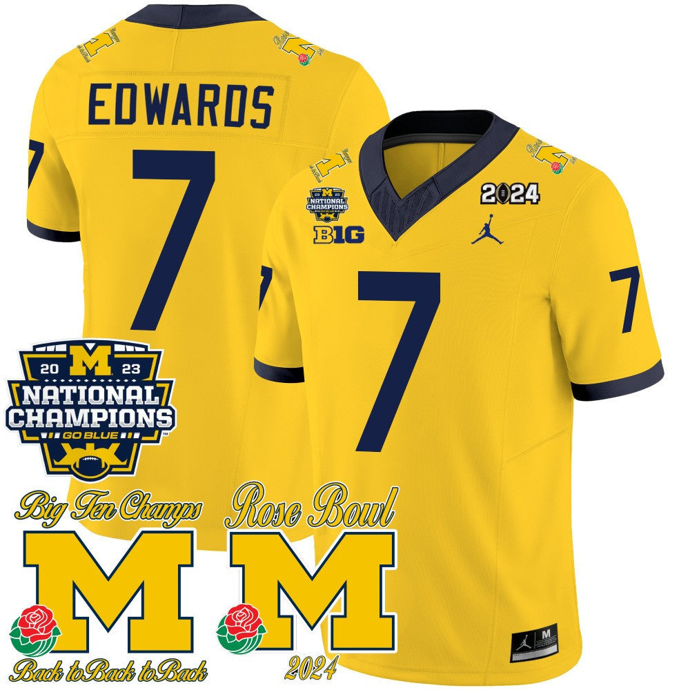 Michigan 2023 National Champions & Rose Bowl Patch Vapor Jersey - All Stitched