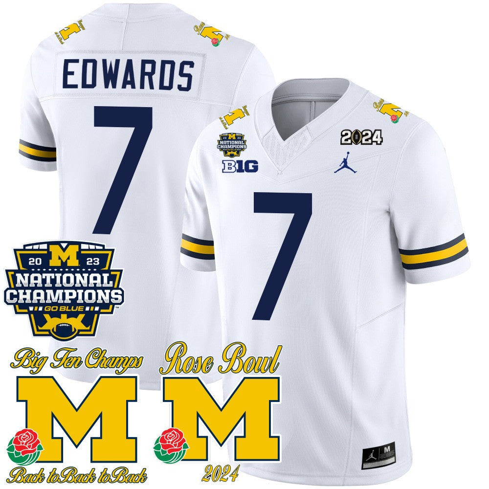 Michigan 2023 National Champions & Rose Bowl Patch Vapor Jersey - All Stitched