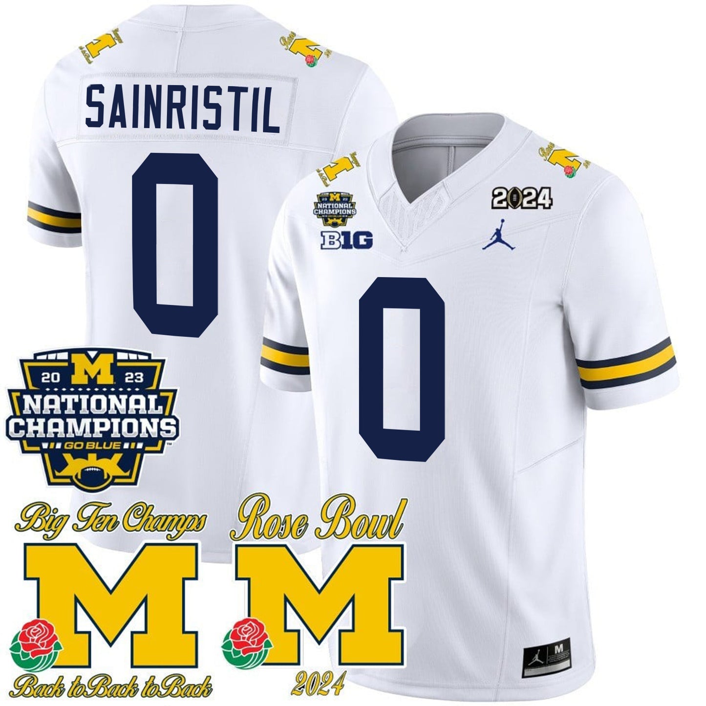 Michigan 2023 National Champions & Rose Bowl Patch Vapor Jersey - All Stitched
