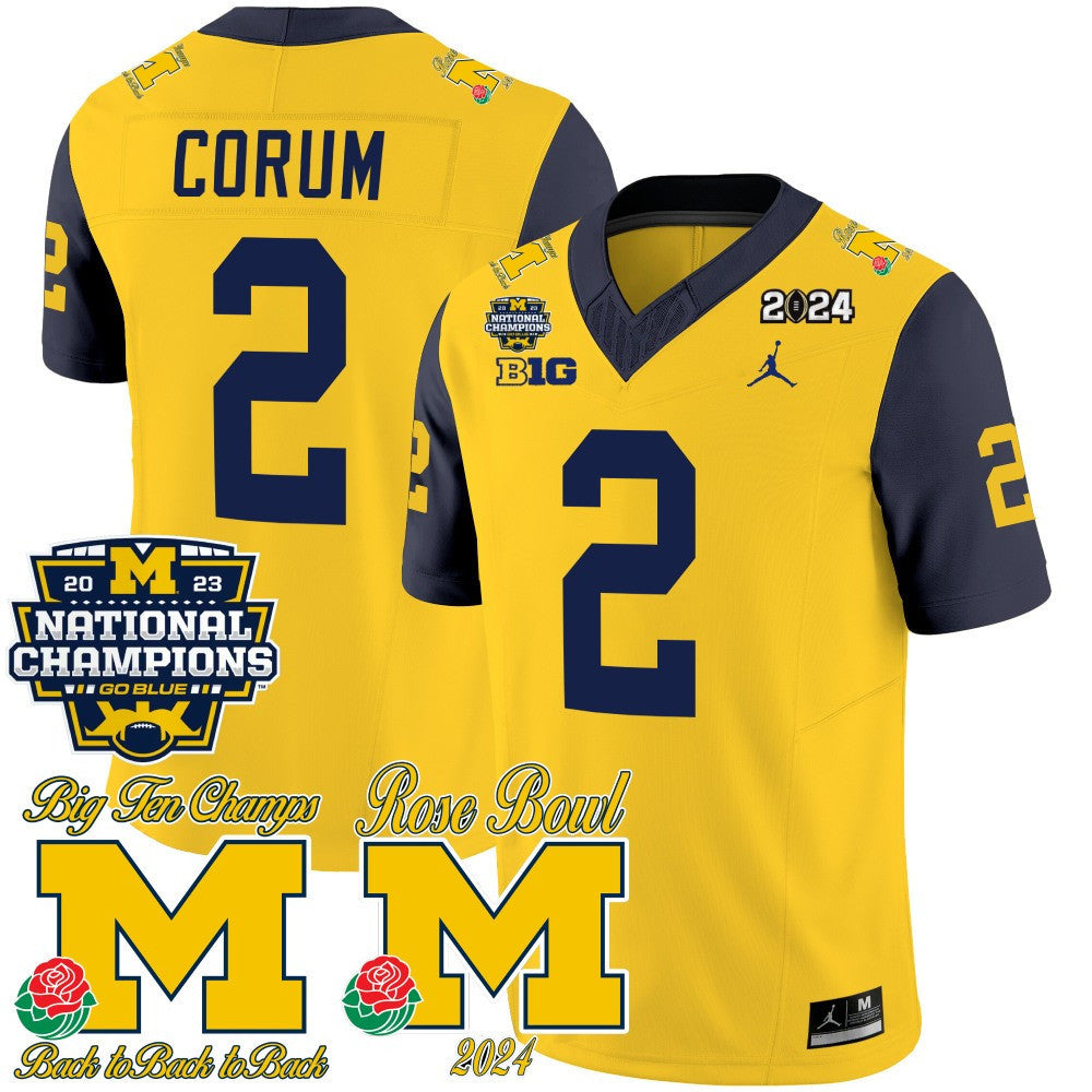 Michigan 2023 National Champions & Rose Bowl Patch Vapor Jersey - All Stitched
