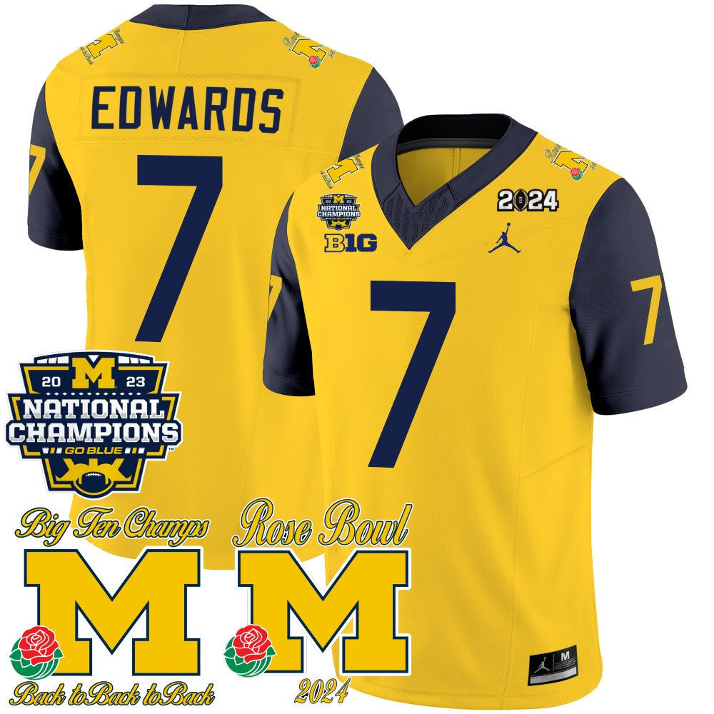 Michigan 2023 National Champions & Rose Bowl Patch Vapor Jersey - All Stitched