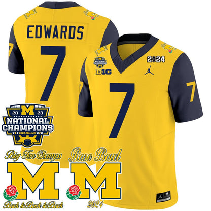 Michigan 2023 National Champions & Rose Bowl Patch Vapor Jersey - All Stitched