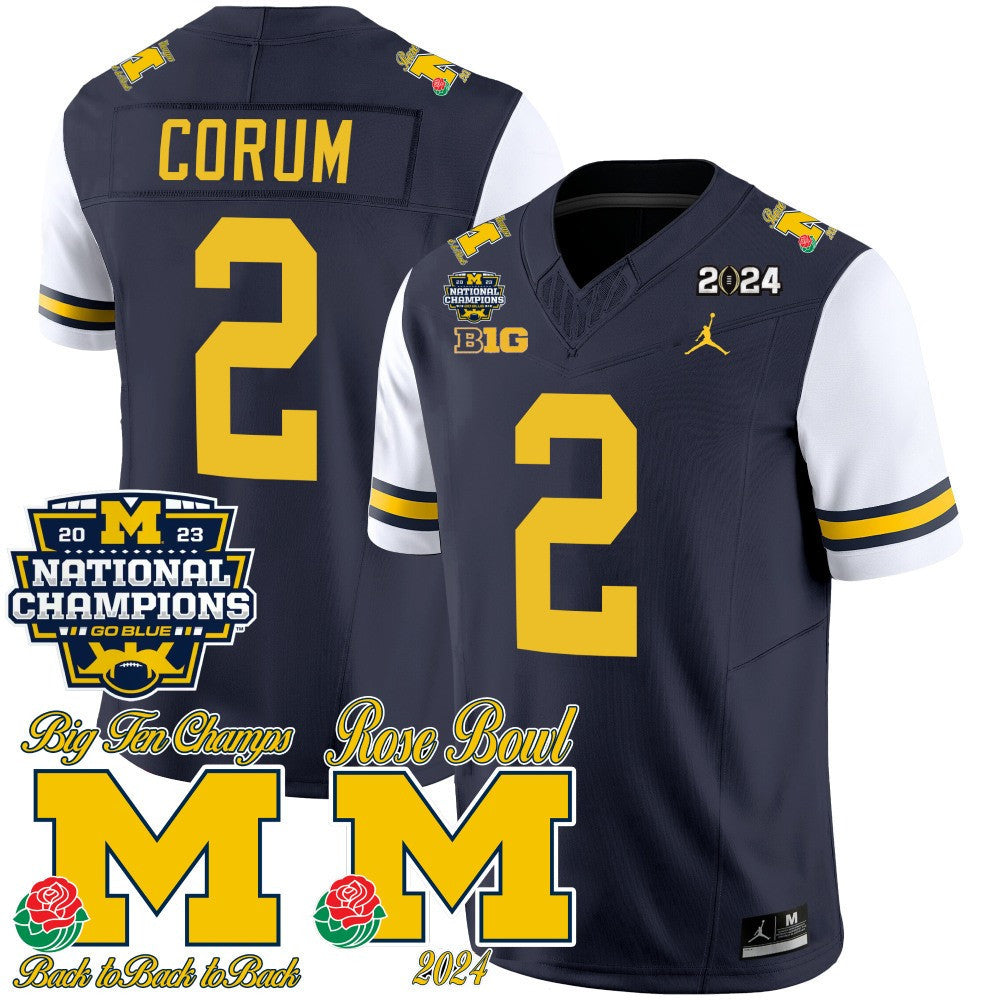 Michigan 2023 National Champions & Rose Bowl Patch Vapor Jersey - All Stitched