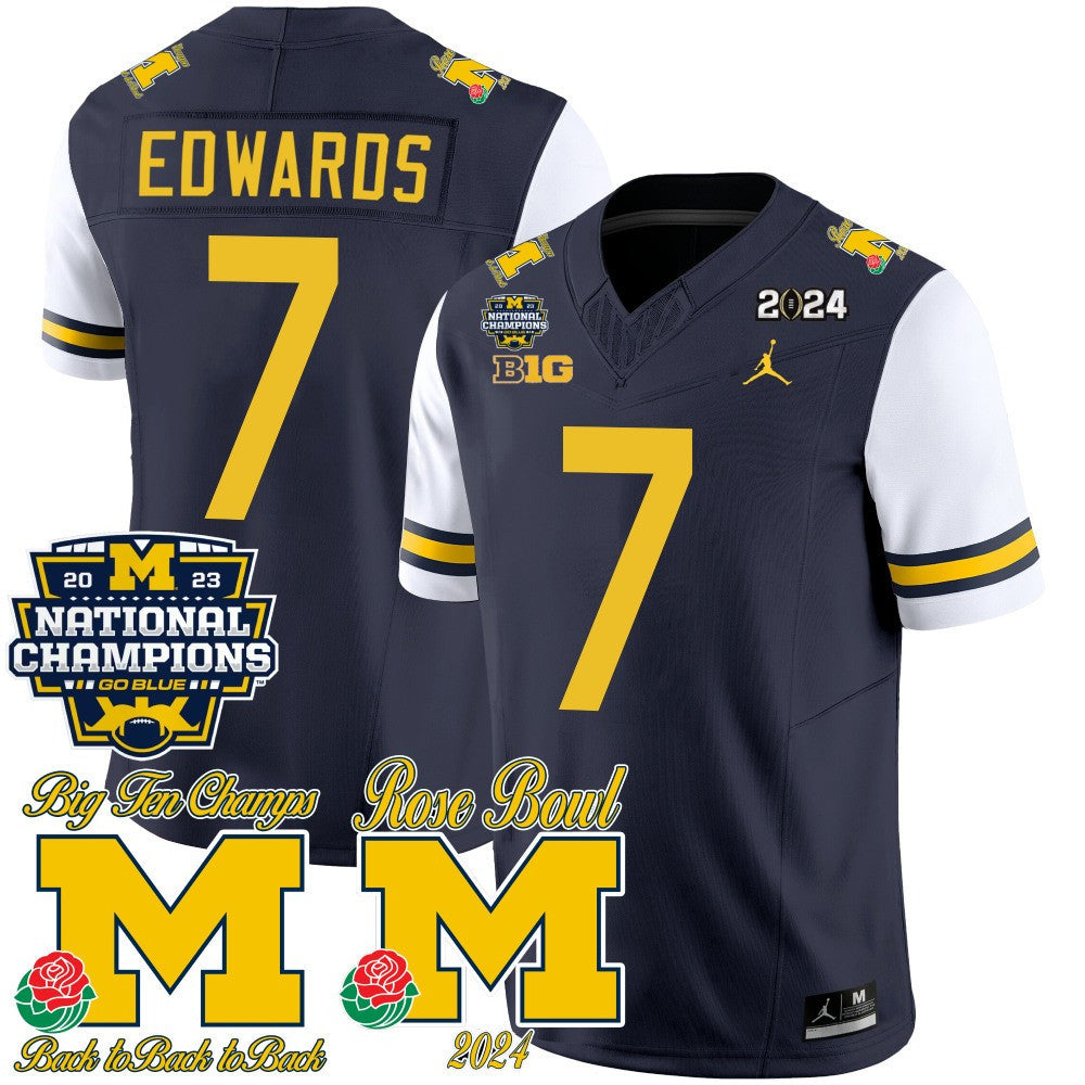 Michigan 2023 National Champions & Rose Bowl Patch Vapor Jersey - All Stitched