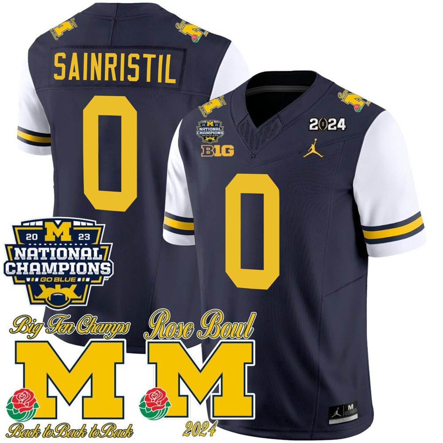 Michigan 2023 National Champions & Rose Bowl Patch Vapor Jersey - All Stitched