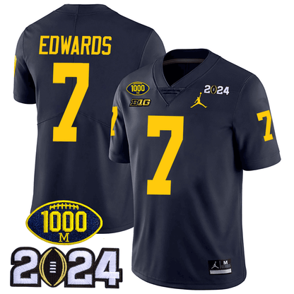 Michigan 1000 Wins & 2024 College Bowl Patch Vapor Limited Jersey - All Stitched