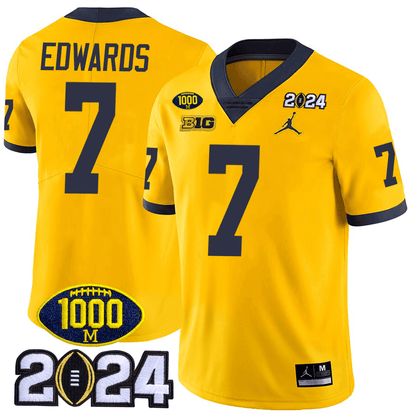 Michigan 1000 Wins & 2024 College Bowl Patch Vapor Limited Jersey - All Stitched