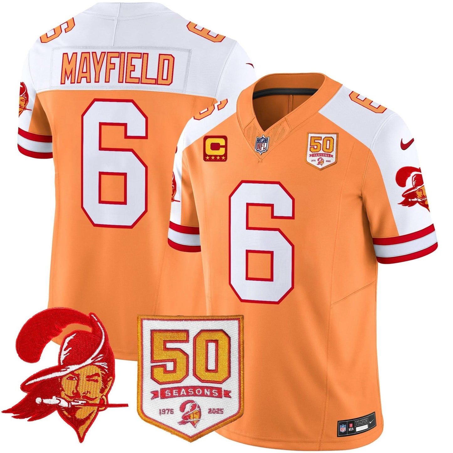 Men's Tampa Bay Buccaneers Throwback 50th Season Patch Vapor Limited Jersey - All Stitched