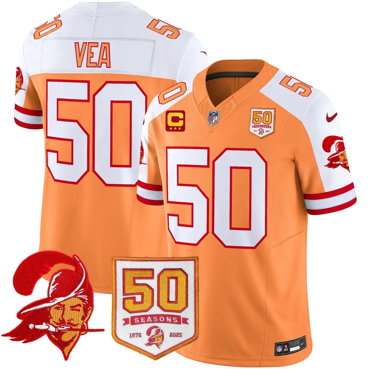 Men's Tampa Bay Buccaneers Throwback 50th Season Patch Vapor Limited Jersey - All Stitched