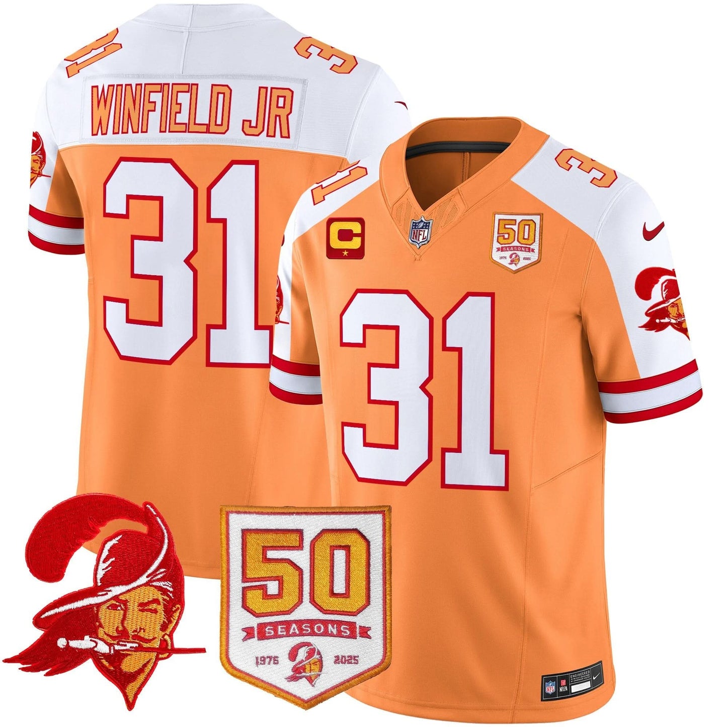 Men's Tampa Bay Buccaneers Throwback 50th Season Patch Vapor Limited Jersey - All Stitched
