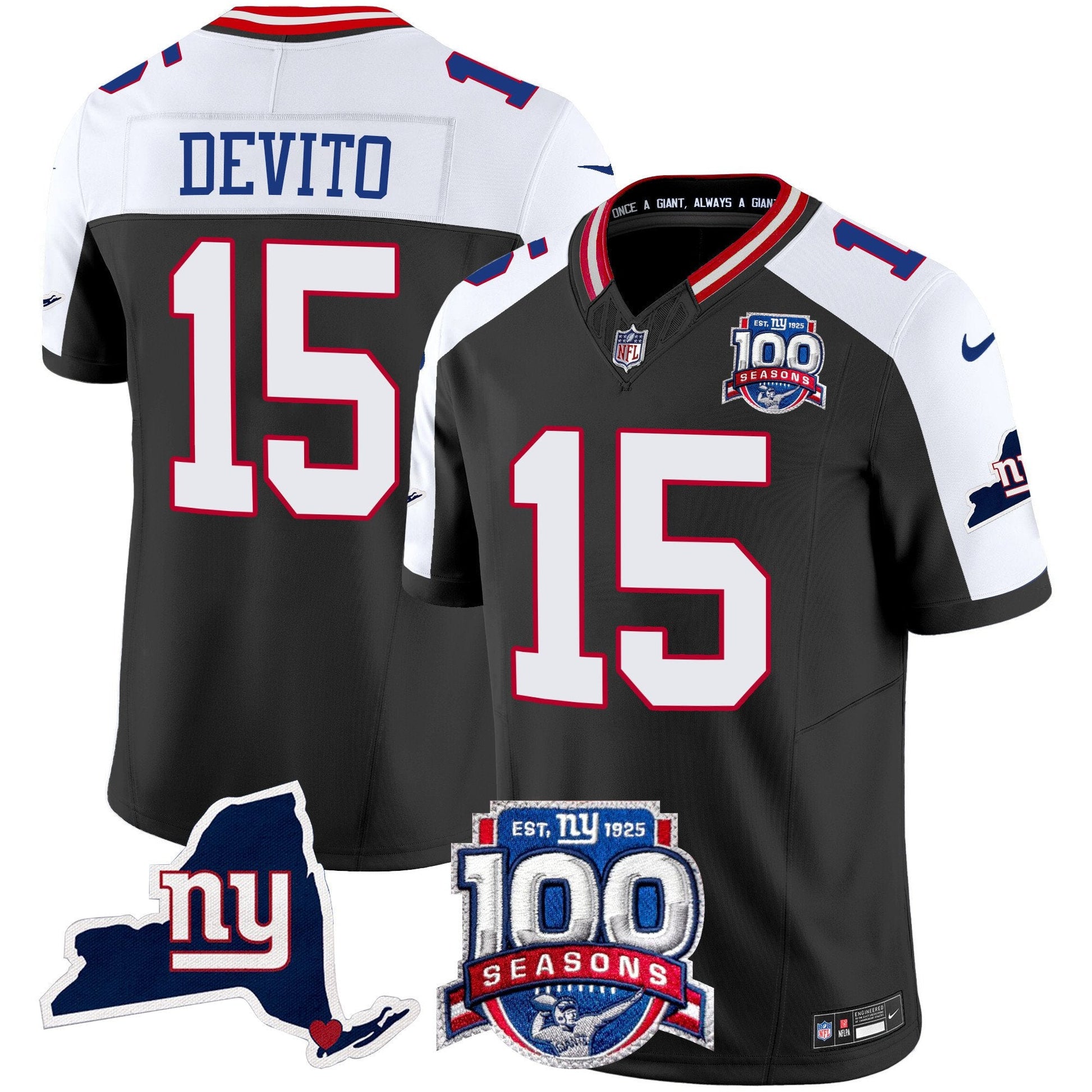 Men's New York Giants 100th Season & State Patch Vapor Limited Jersey - All Stitched
