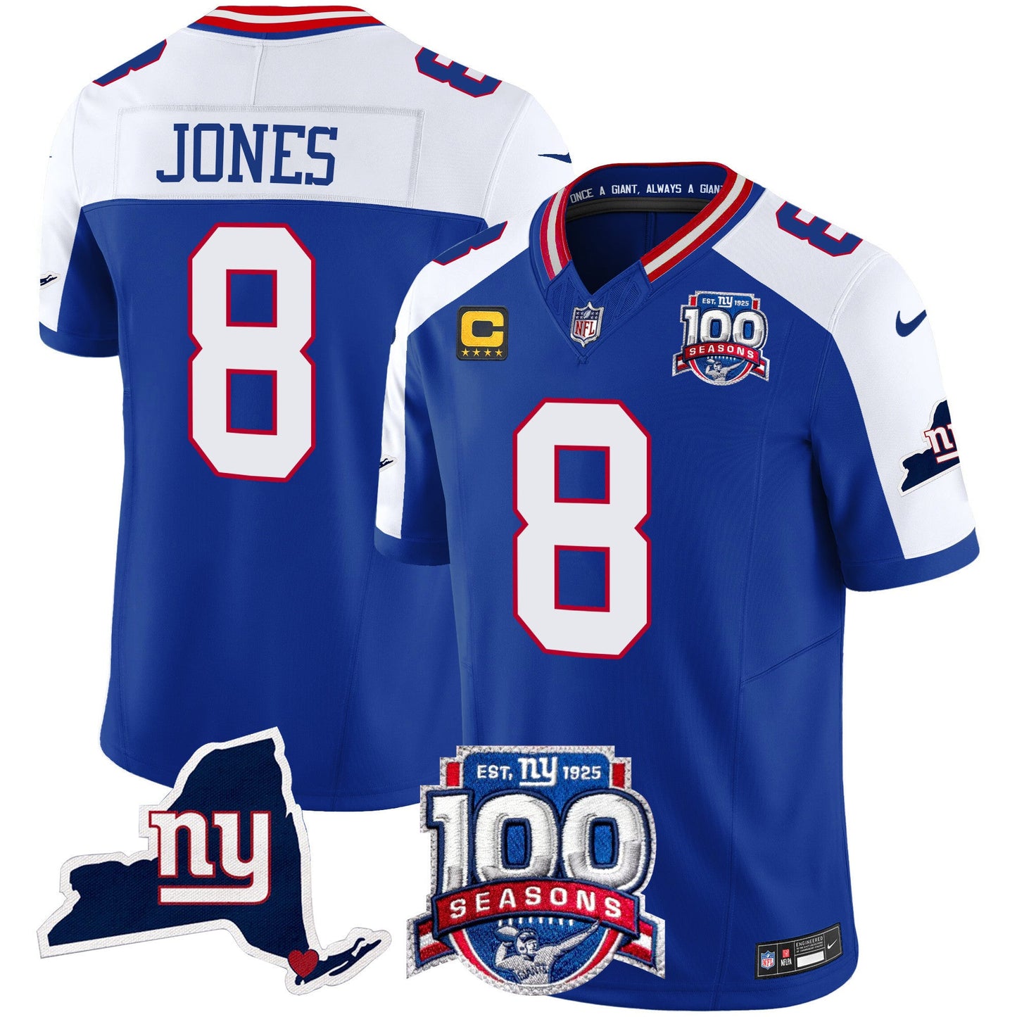 Men's New York Giants 100th Season & State Patch Vapor Limited Jersey - All Stitched