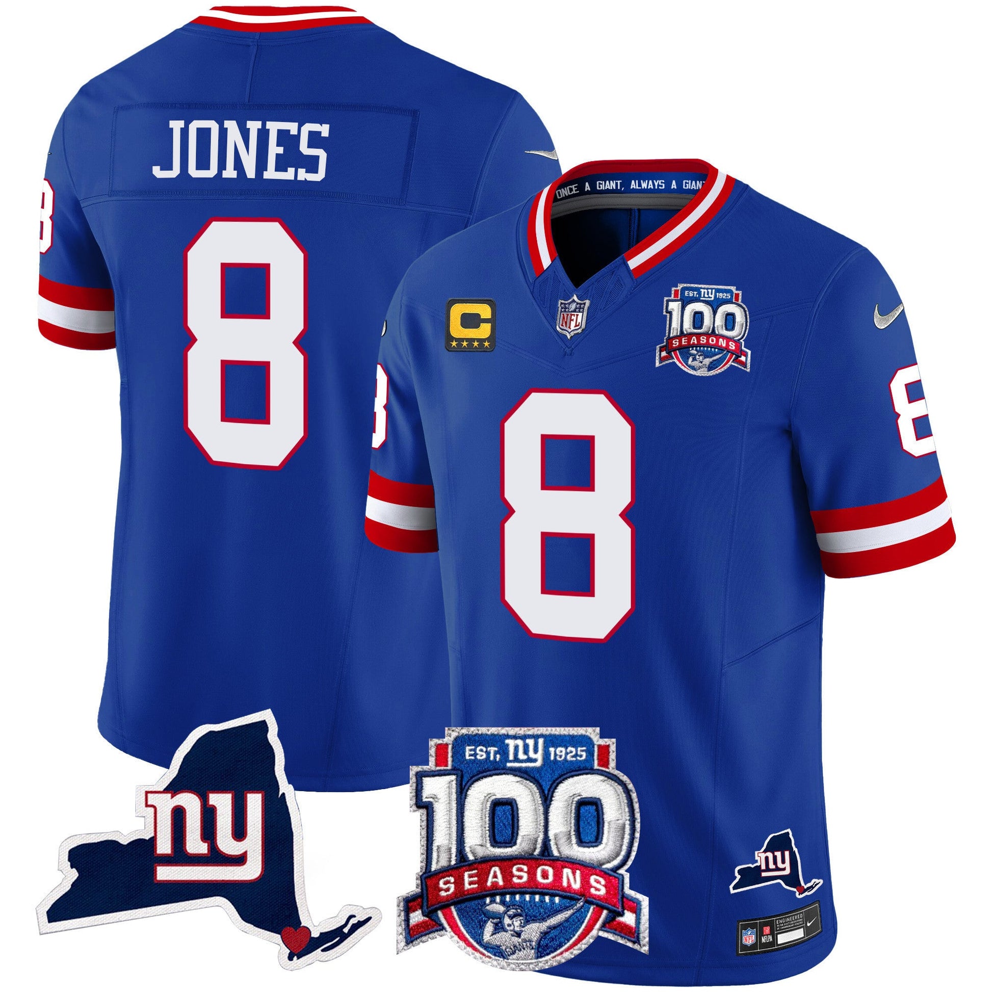 Men's New York Giants 100th Season & State Patch Vapor Limited Jersey - All Stitched
