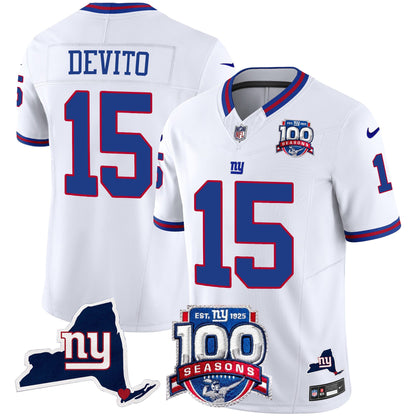Men's New York Giants 100th Season & State Patch Vapor Limited Jersey - All Stitched