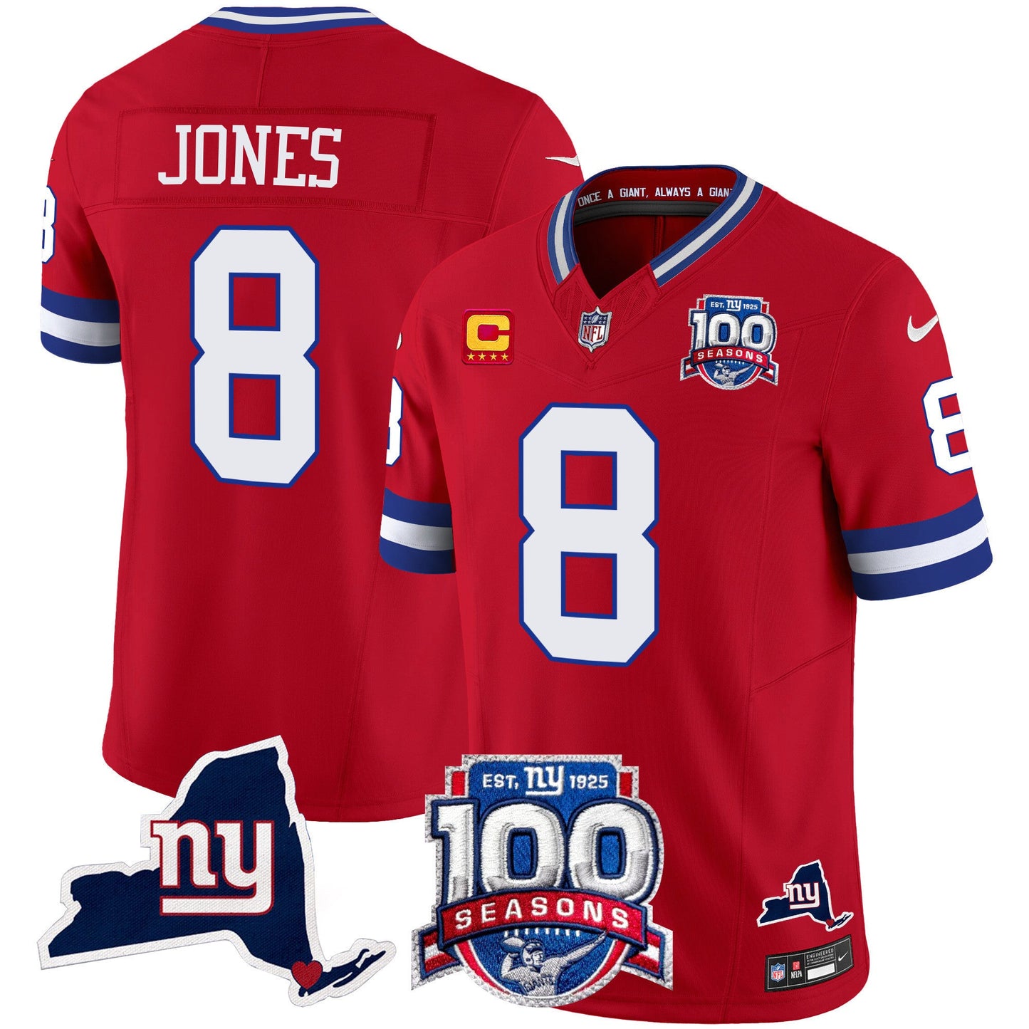 Men's New York Giants 100th Season & State Patch Vapor Limited Jersey - All Stitched