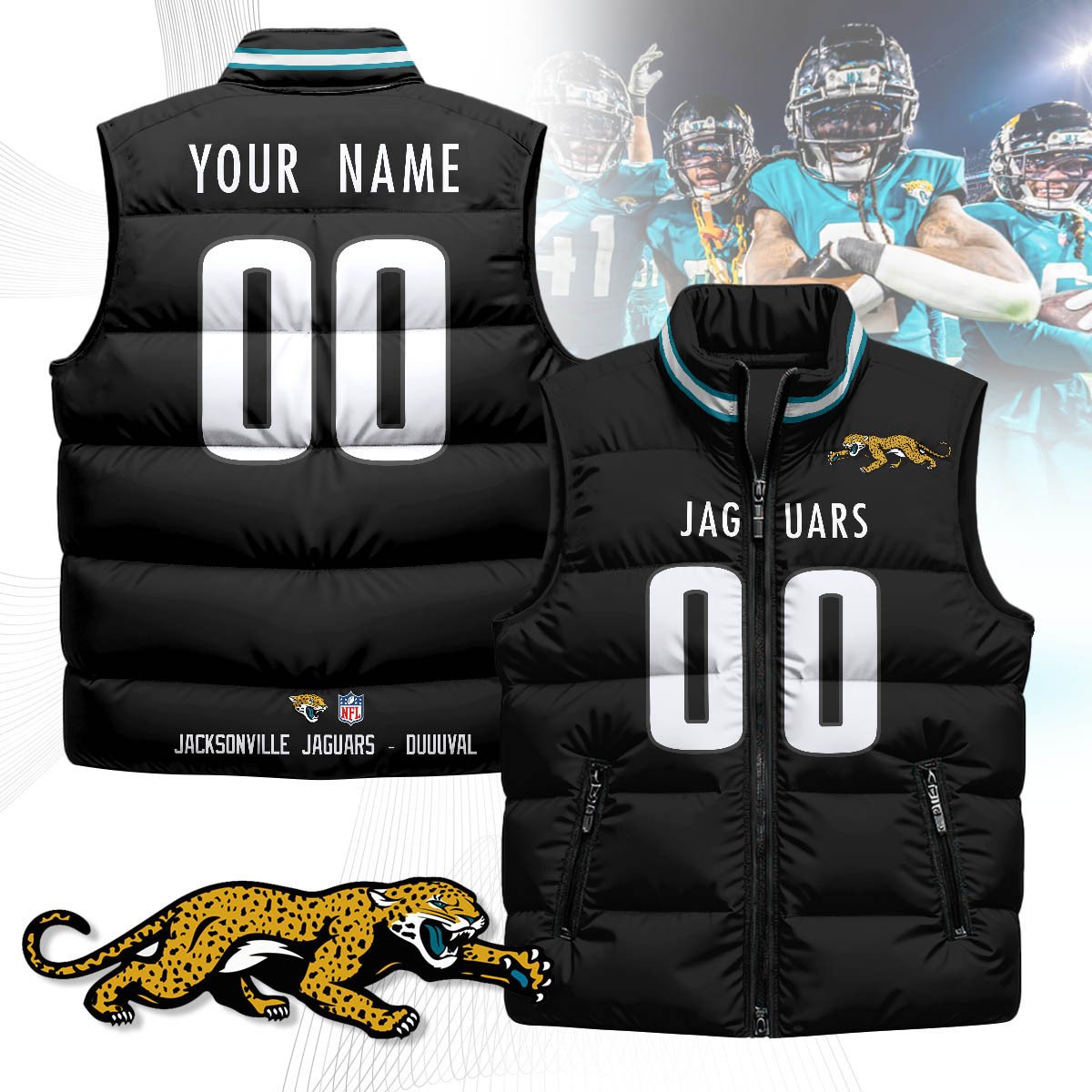 Jacksonville Jaguars Custom Unisex Puffer Vest