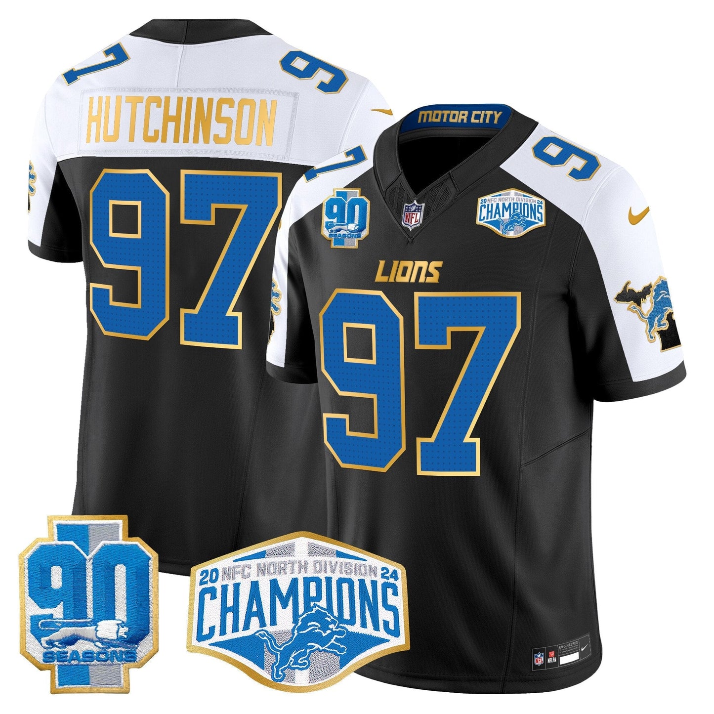 DET 2024 NFC North Division Champions Patch Gold Trim Vapor Limited Jersey - All Stitched