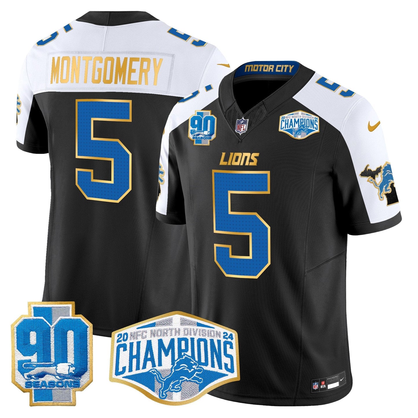 DET 2024 NFC North Division Champions Patch Gold Trim Vapor Limited Jersey - All Stitched