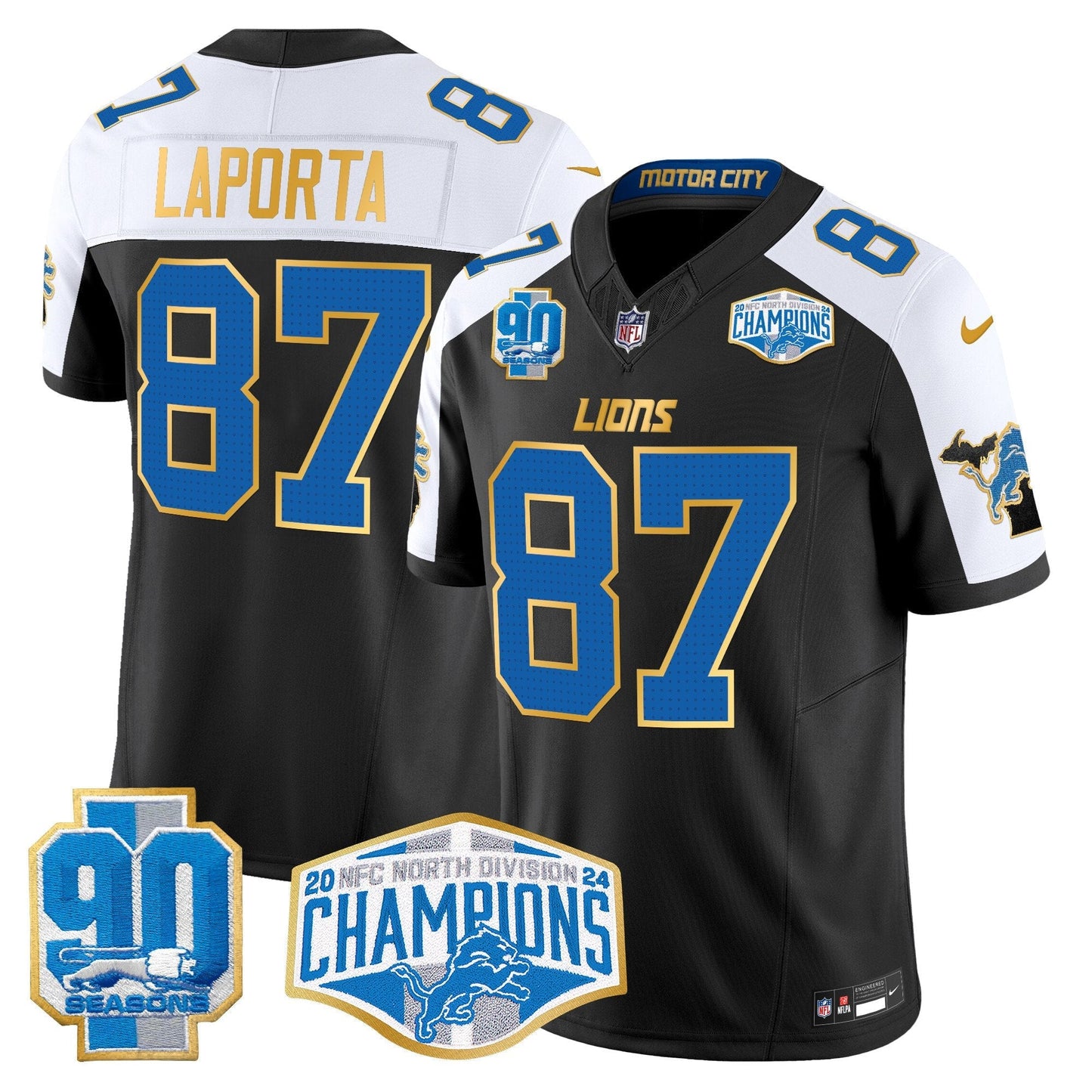 DET 2024 NFC North Division Champions Patch Gold Trim Vapor Limited Jersey - All Stitched