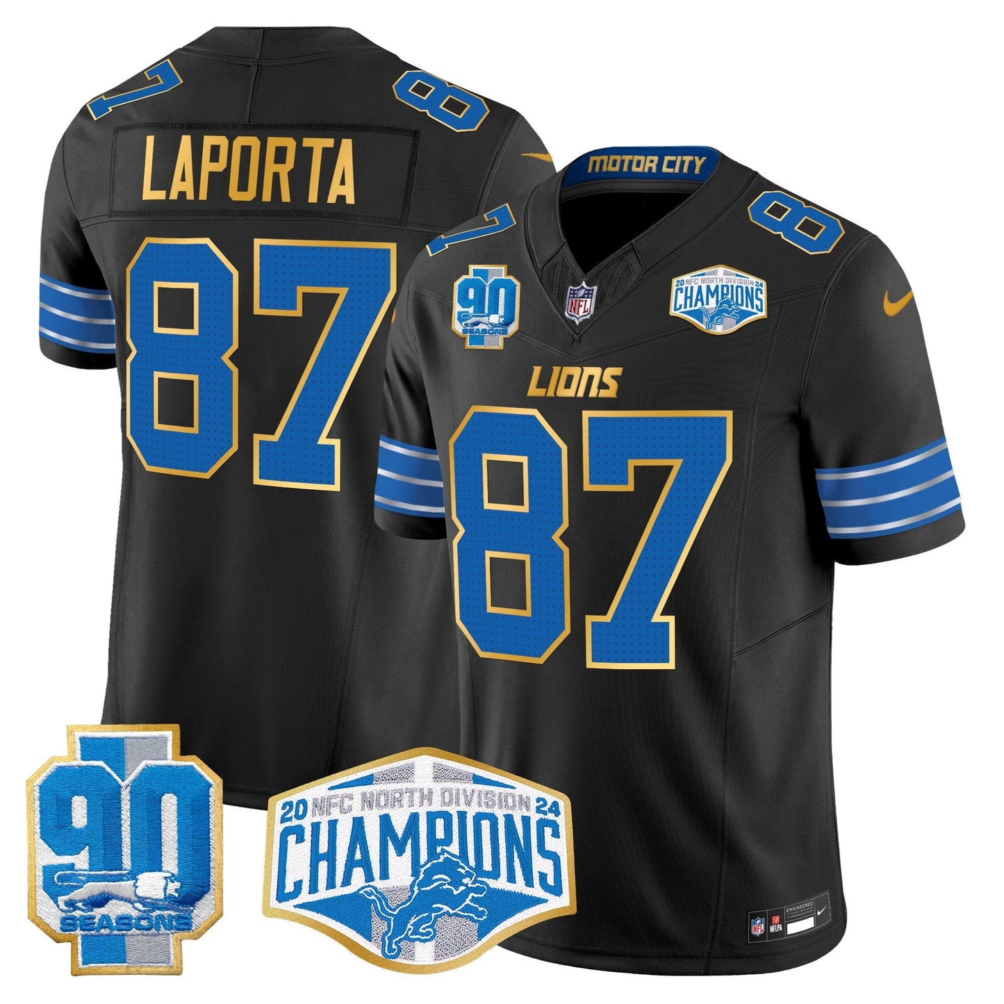 DET 2024 NFC North Division Champions Patch Gold Trim Vapor Limited Jersey - All Stitched