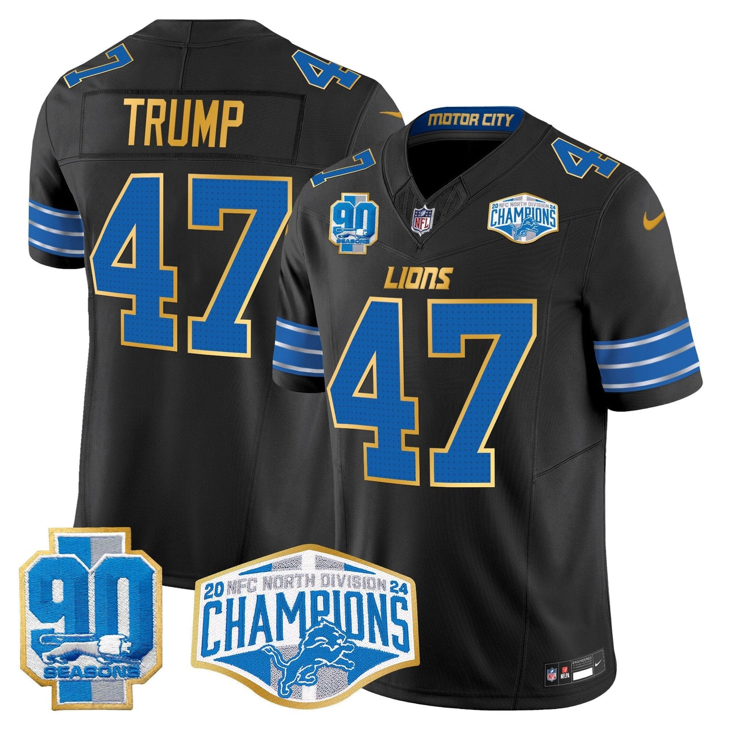 DET 2024 NFC North Division Champions Patch Gold Trim Vapor Limited Jersey - All Stitched