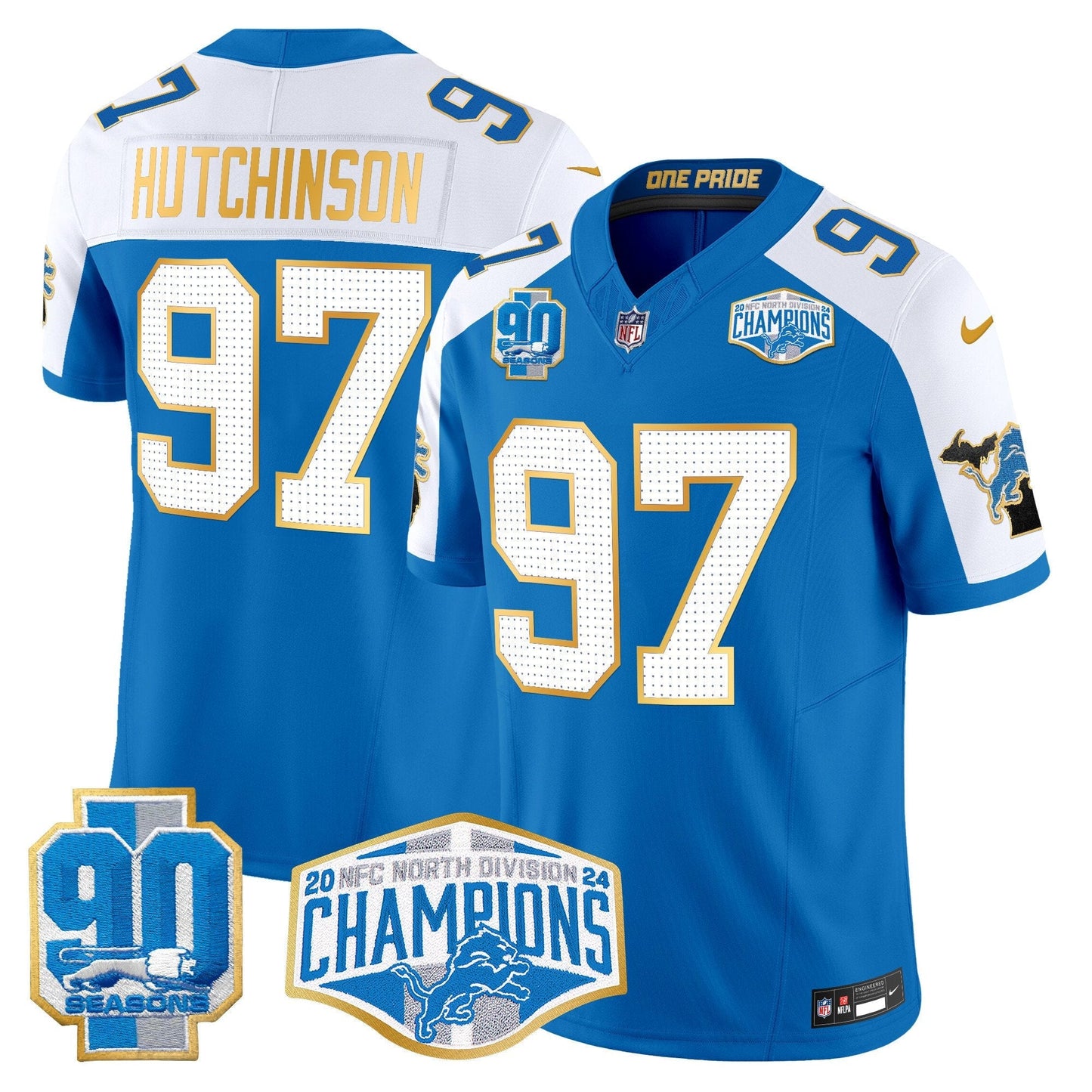 DET 2024 NFC North Division Champions Patch Gold Trim Vapor Limited Jersey - All Stitched