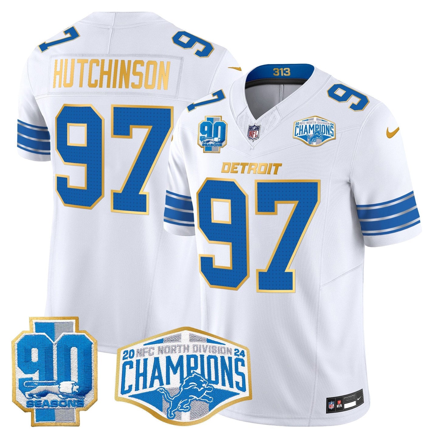 DET 2024 NFC North Division Champions Patch Gold Trim Vapor Limited Jersey - All Stitched