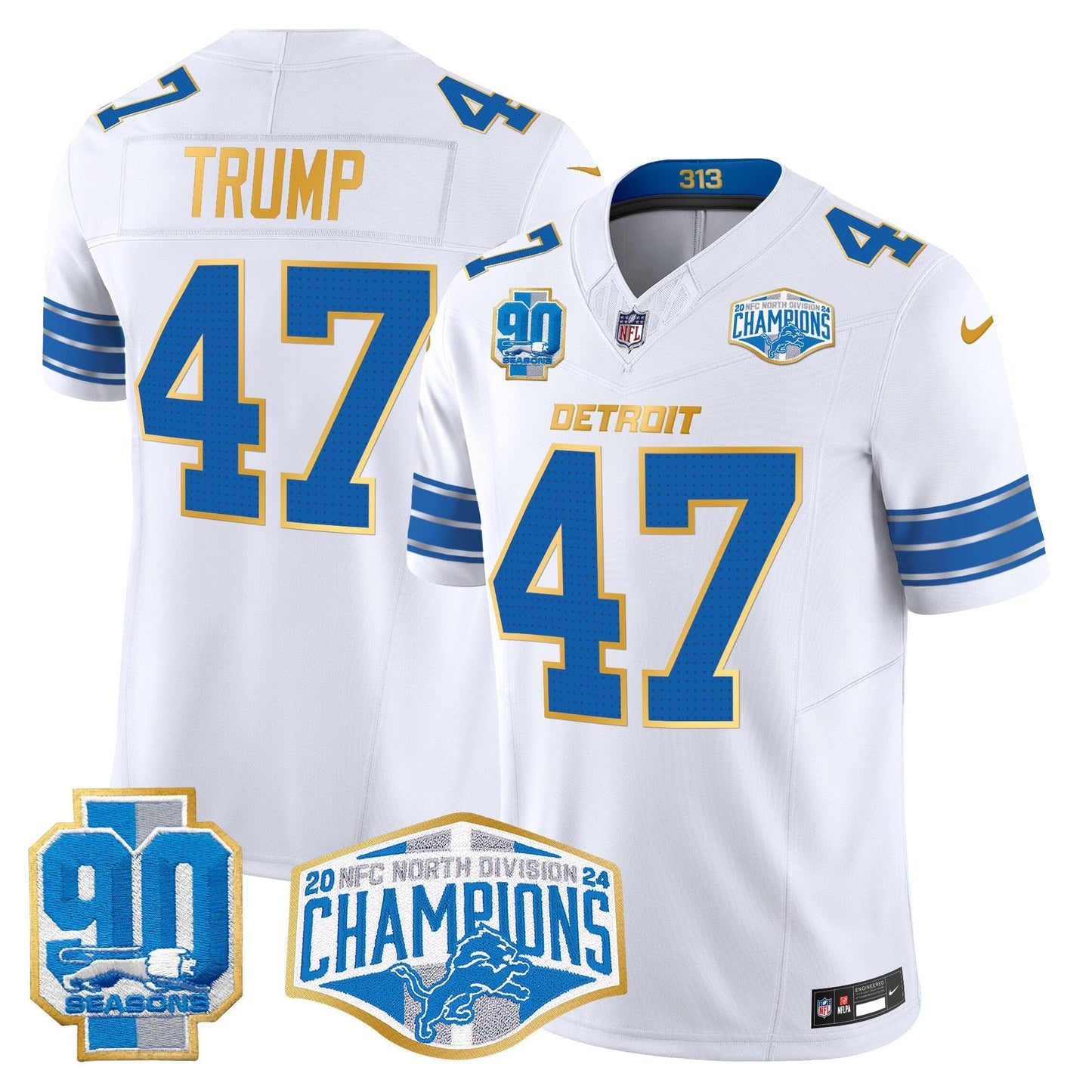 DET 2024 NFC North Division Champions Patch Gold Trim Vapor Limited Jersey - All Stitched