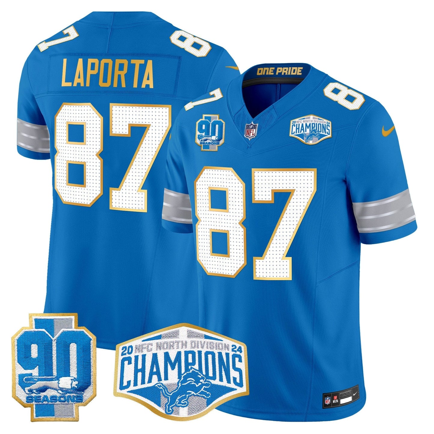 DET 2024 NFC North Division Champions Patch Gold Trim Vapor Limited Jersey - All Stitched