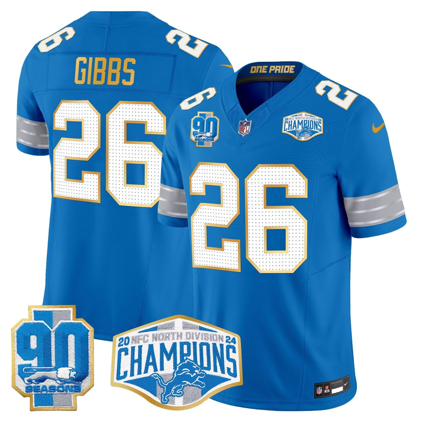 DET 2024 NFC North Division Champions Patch Gold Trim Vapor Limited Jersey - All Stitched