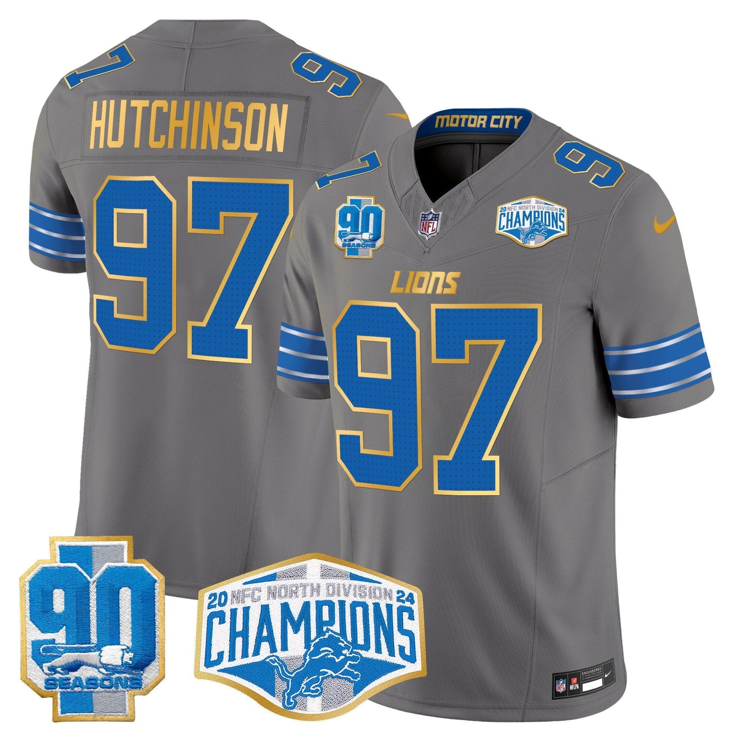 DET 2024 NFC North Division Champions Patch Gold Trim Vapor Limited Jersey - All Stitched
