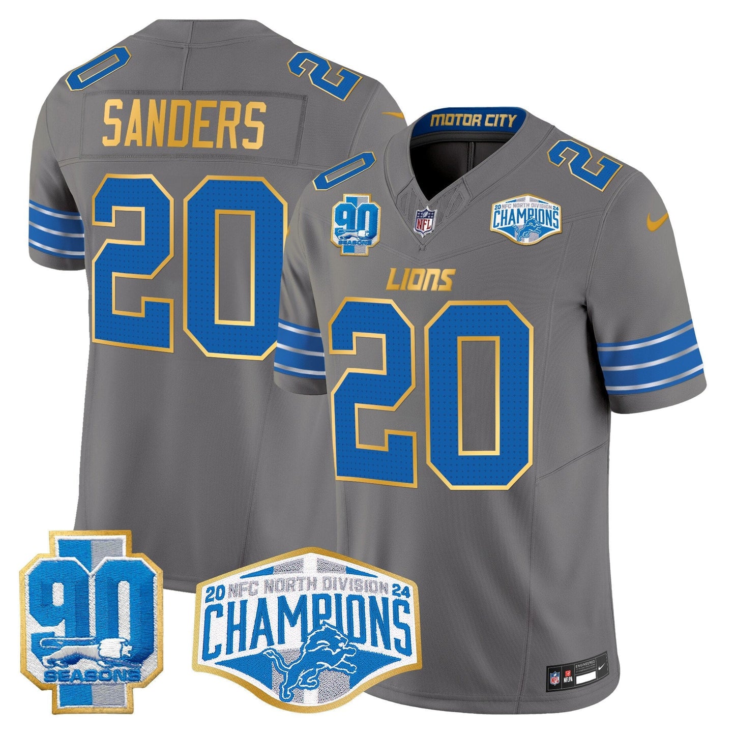 DET 2024 NFC North Division Champions Patch Gold Trim Vapor Limited Jersey - All Stitched