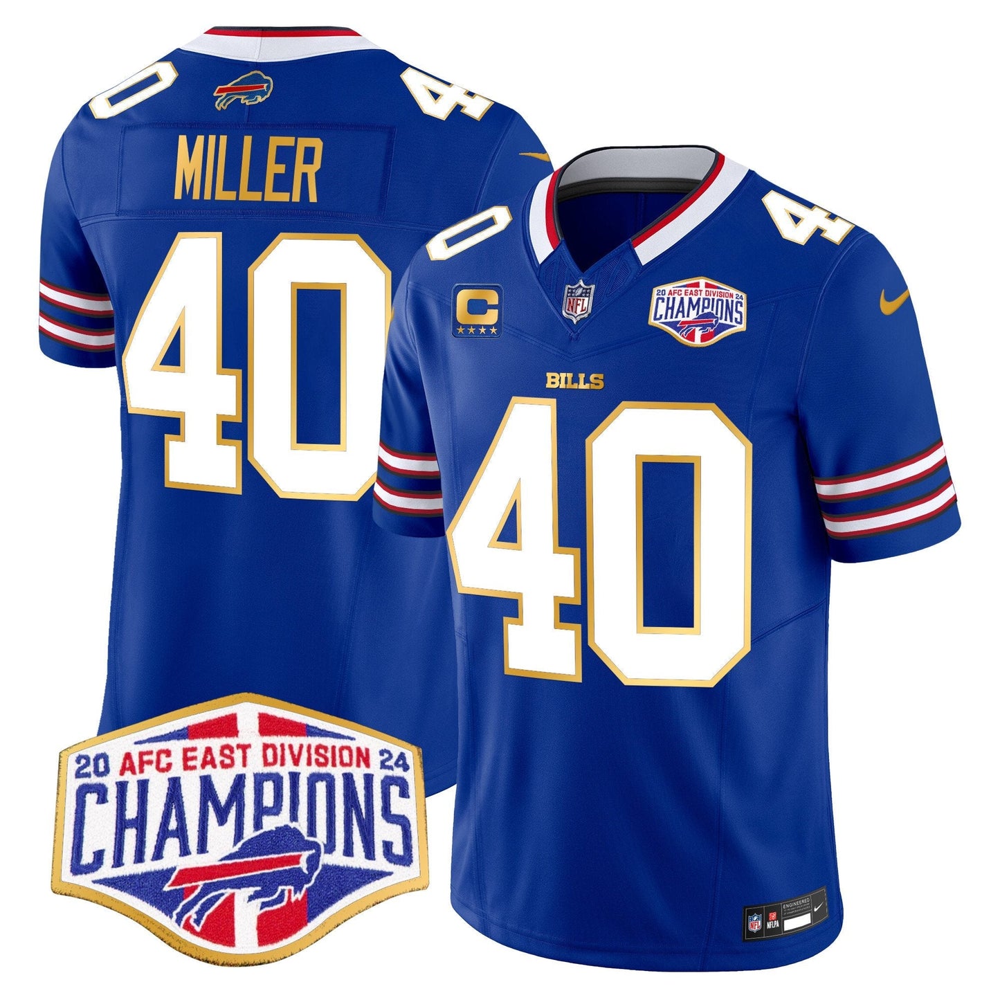 Bills 2024 AFC East Division Champions Gold Trim Vapor Limited Jersey - All Stitched