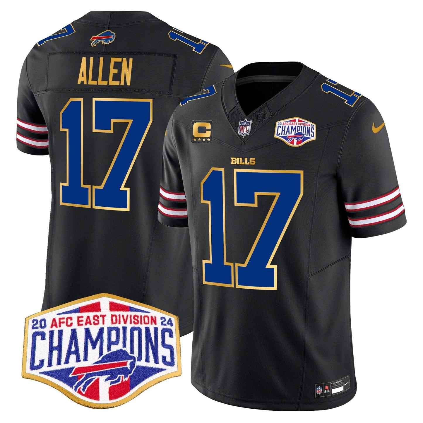 Bills 2024 AFC East Division Champions Gold Trim Vapor Limited Jersey - All Stitched