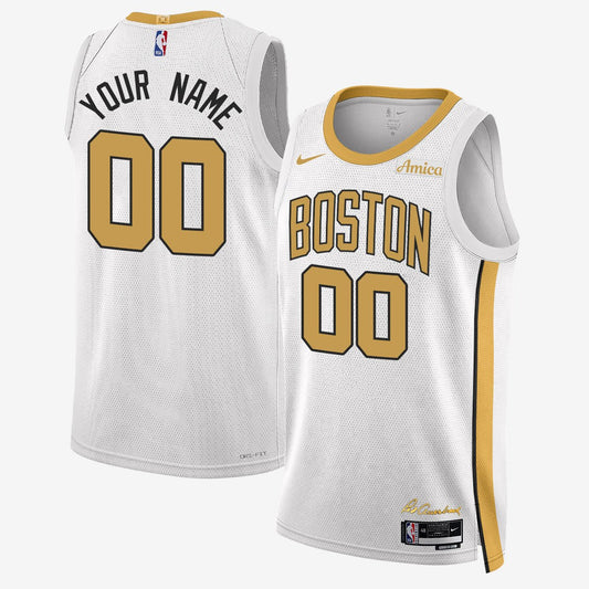 Custom Boston Celtics New Gold City Edition Uniform - All Stitched