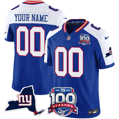 New York Giants 100th Season & State Patch Vapor Limited Custom Jersey - All Stitched