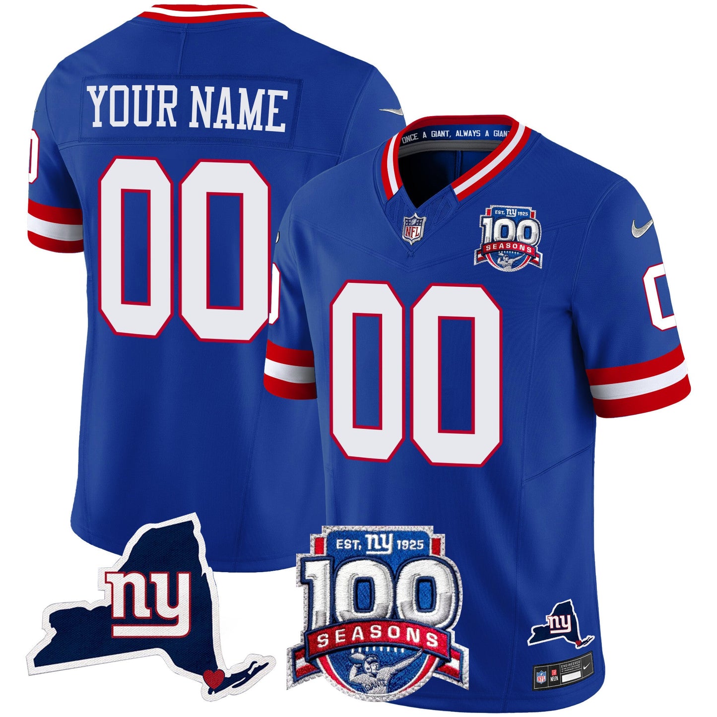 New York Giants 100th Season & State Patch Vapor Limited Custom Jersey - All Stitched