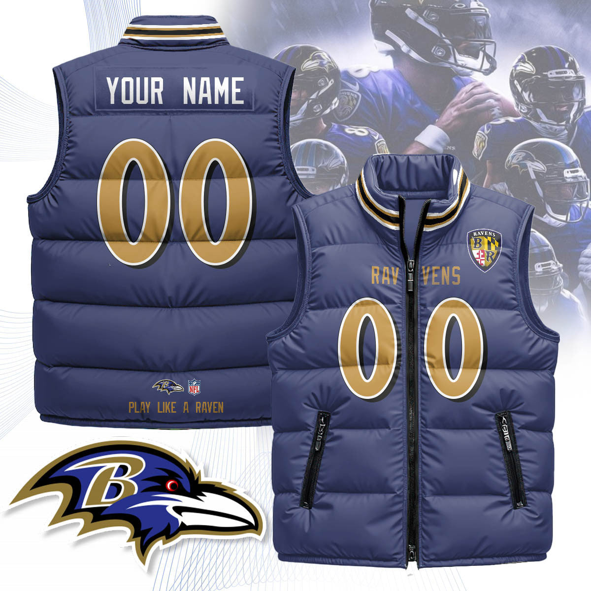 Baltimore Ravens Unisex Puffer Custom Vest
