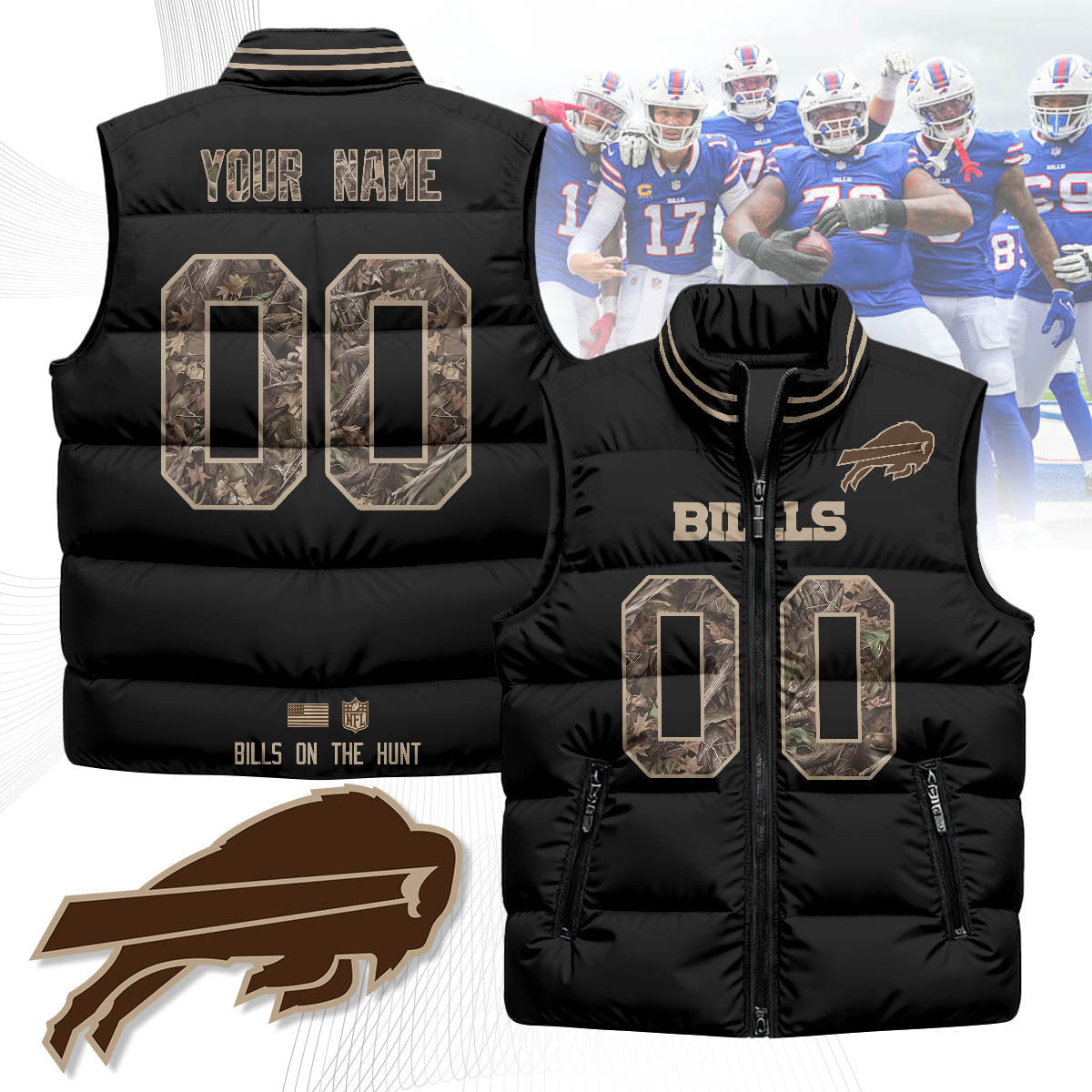 Custom Buffalo Bills Hunting Unisex Puffer Vest