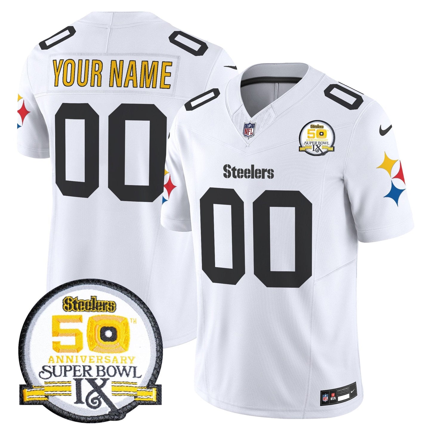 Steelers 50th Anniversary Of Super Bowl IX Patch Vapor Limited Custom Jersey V2 - All Stitched