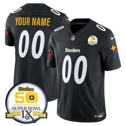 Steelers 50th Anniversary Of Super Bowl IX Patch Vapor Limited Custom Jersey V2 - All Stitched
