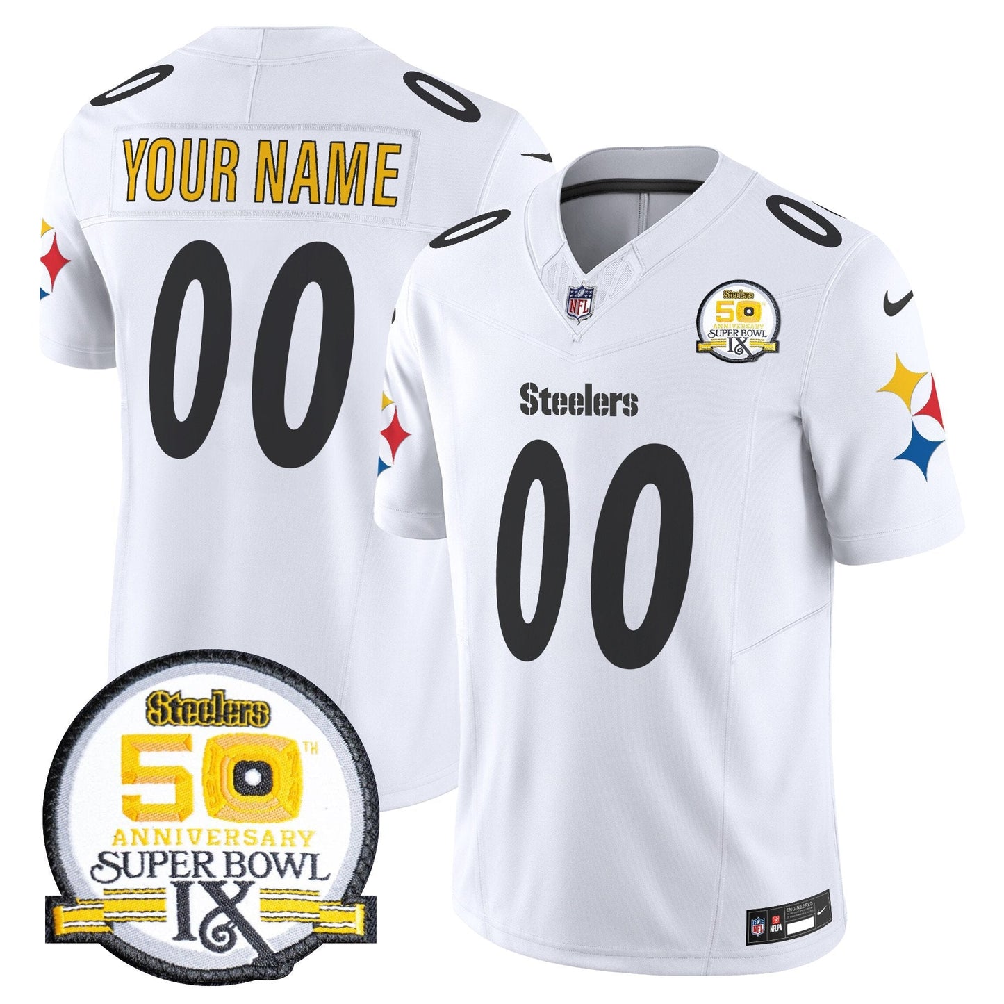 Steelers 50th Anniversary Of Super Bowl IX Patch Vapor Limited Custom Jersey V2 - All Stitched