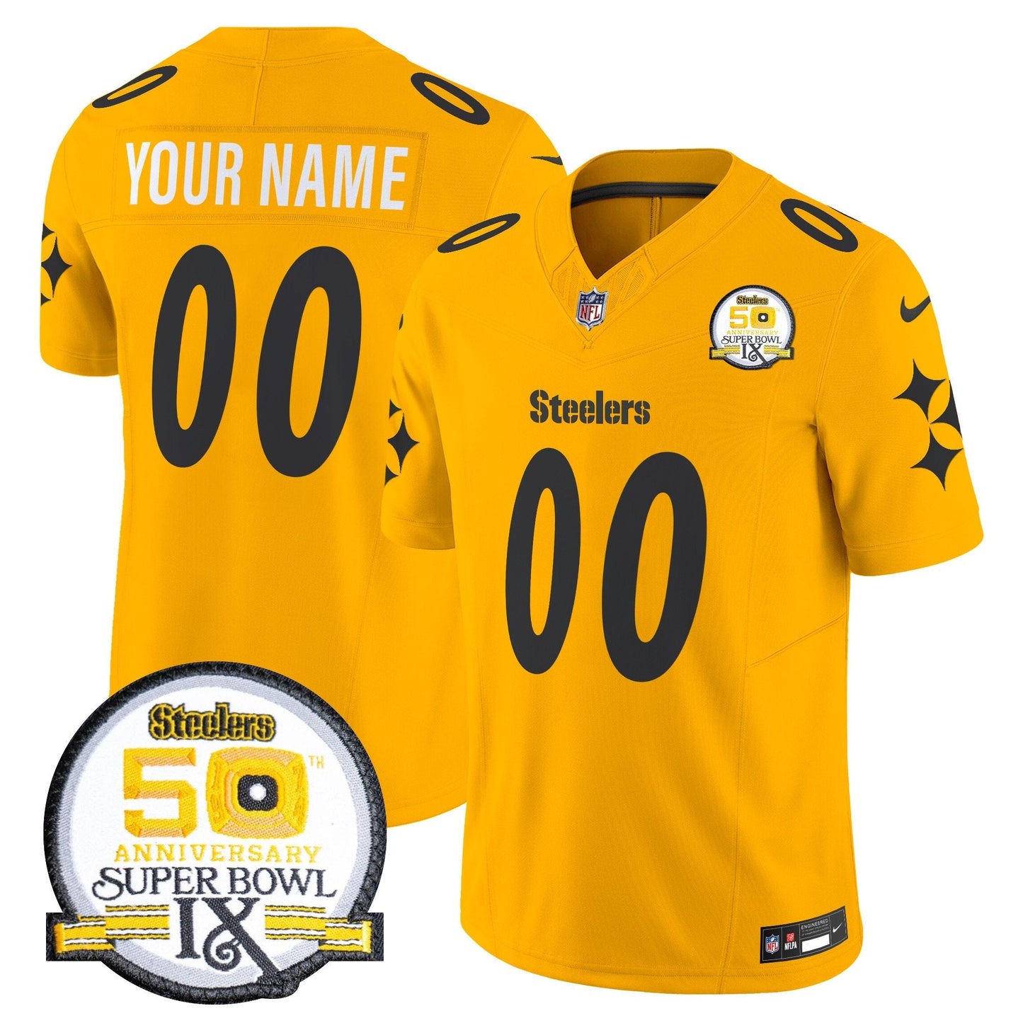 Steelers 50th Anniversary Of Super Bowl IX Patch Vapor Limited Custom Jersey V2 - All Stitched