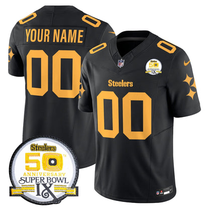 Steelers 50th Anniversary Of Super Bowl IX Patch Vapor Limited Custom Jersey V2 - All Stitched
